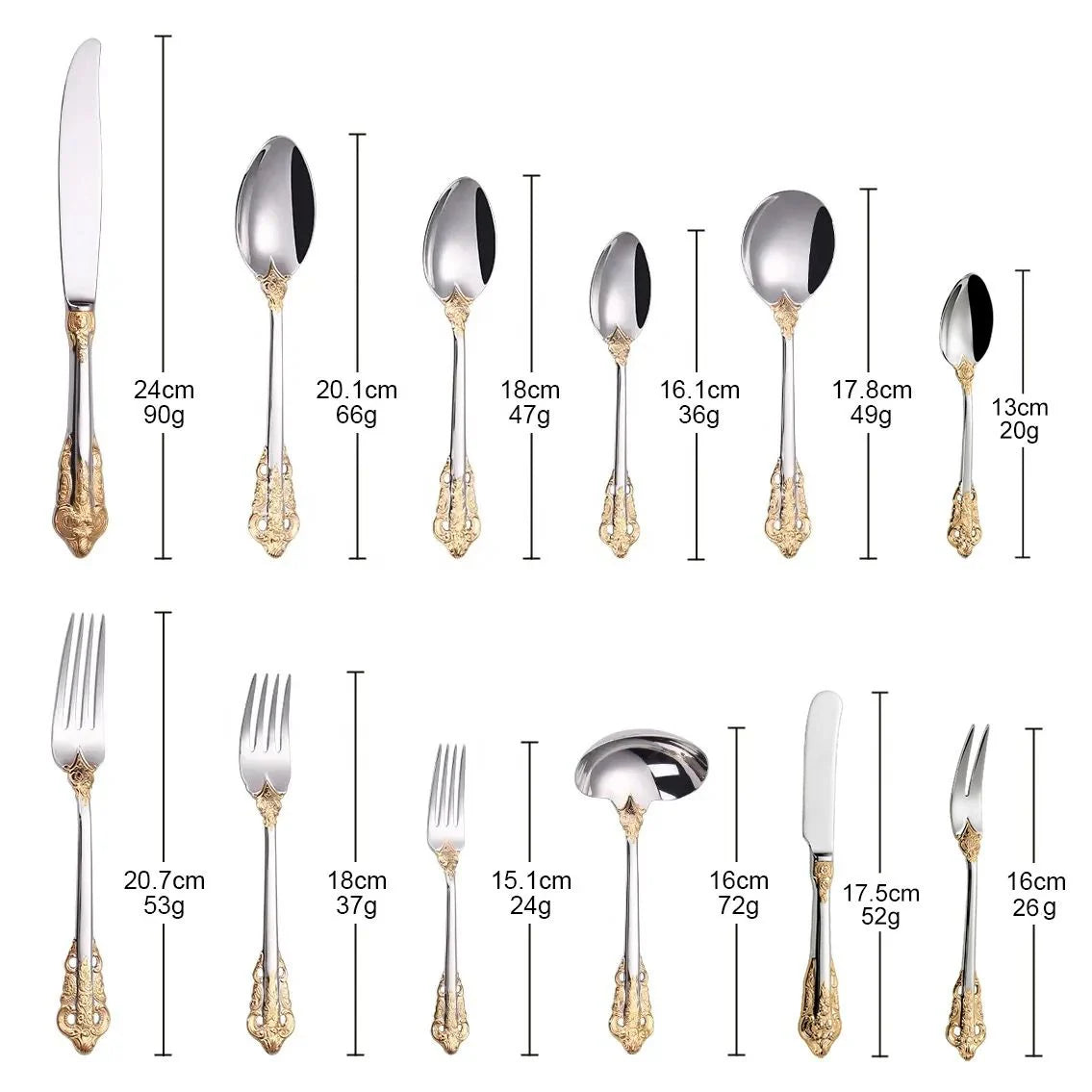 golden silver cutlery set
