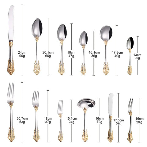 golden silver cutlery set